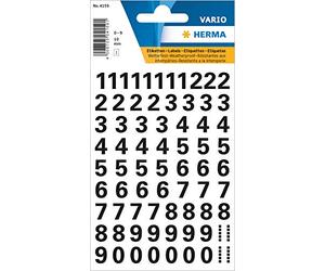 HERMA numbers stickers black 0-9, 71 pieces, font size 10 mm, self-adhesive, weatherproof, small, number digit adhesive numbers stickers house numbers made of film for sticking on, transparent