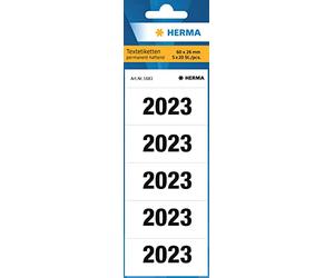 HERMA Pegatinas de números del año 1683 para carpetas, 20 hojas, 60 x 26 mm, 5 por hoja, 100 pegatinas, autoadhesivas, etiquetas de texto opacas, mate, 100 etiquetas adhesivas de papel, color blanco