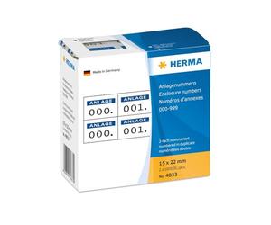 Herma - Pegatinas de números para archivo (15 x 22 mm, diseño con la palabra en alemán "Anlage", número de 0-999), color azul