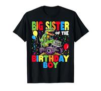 Hermana mayor del Birthday Boy Dinosaur T-Rex Monster Truck Camiseta