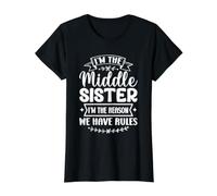 Hermana Mediana, yo Soy la razón por la Que Tenemos Reglas Divertidas Camiseta gráfica económica, Mujer, Negro, M
