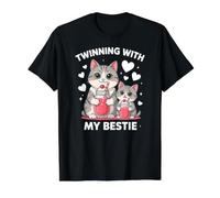 Hermanamiento con mi Mejor Amiga, Lindo Gato y Gatito con Batidos Camiseta gráfica económica, Hombre, Negro, S