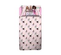 hermet Barbie - Juego Completo de sábanas para Dormitorio Individual, Color Rosa, sábana Bajera Ajustable, Funda de Almohada de 50 x 80 cm, 100% algodón, Producto Oficial