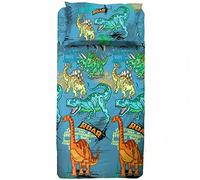 hermet Dinosaurios - Juego de sábanas para Dormitorio Individual, una Plaza, sábana encimera, sábana Bajera con Esquinas, Funda de Almohada, 100% algodón, Azul
