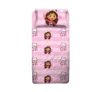 hermet Gabby's Dollhouse - Juego de sábanas para Cama Individual, 100% algodón, sábana encimera + sábana Bajera Ajustable + Funda de Almohada