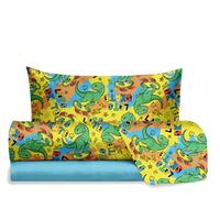 hermet Jolly - Juego de sábanas para Cama Individual de Dinosaurio, 100% algodón, sábana encimera + sábana Bajera + Funda de Almohada, Juego de sábanas Fansatisa para Dormitorio