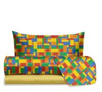 hermet Jolly - Juego de sábanas para Cama Individual, diseño de Ladrillos Lego, 100% algodón, sábana encimera + sábana Bajera + Funda de Almohada, Estampado para Dormitorio