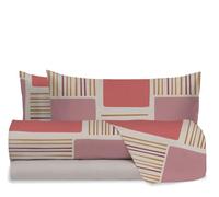 hermet Julia Corallo - Juego de sábanas para Cama de Matrimonio, 100% algodón, diseño Estampado, sábana encimera + sábana Bajera + 2 Fundas de Almohada