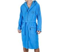hermet SSC Napoli - Albornoz de microfibra para adulto con capucha, 100% algodón, bolsa para ahorrar espacio, talla XXL, producto oficial, azul, azul claro, XXL