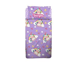 hermet Unicornio, sábana de Cama Individual para niña, Juego de Cama Infantil, Lila, sábana encimera, sábana Bajera, Funda de Almohada, 100% algodón, sábanas para Dormitorio
