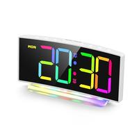 HERMIC Despertador, Despertador Digital LED con Diseño Curvado y 7 Colores Luz Nocturna, Alarma Doble, 12/24H, Brillo Adjustable, Blanco