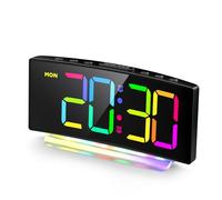 HERMIC Despertador, Despertador Digital LED con Diseño Curvado y 7 Colores Luz Nocturna, Alarma Doble, 12/24H, Brillo Adjustable, Negro