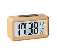 HERMIC Despertador Digital de Madera, Reloj Despertador Digital Pilas con Pantalla LCD Grande, Retroiluminación, Fecha, Temperatura, Sensor de Luz Automático, Snooze (3 Pilas AAA Incluidas)