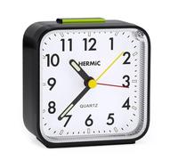 HERMIC Despertador, silencioso, sin tictac, a Pilas, pequeño Reloj analógico de Viaje con función de repetición y Puntero Luminoso para Personas Que Duermen profundamente, Dormitorio o Oficina