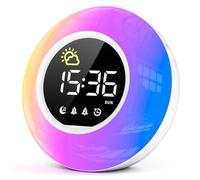 HERMIC Reloj Despertador Digital, Despertador Infantil con Cuenta Regresiva, Ruido Blanco con 12 Sonidos, 10 Colores Luz Nocturna, Doble Alarma, 10 Volumen, Función de Snooze(Incluye Adaptador)