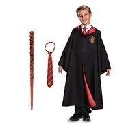 Hermione - Conjunto de disfraz de Gryffindor, bata oficial de Wizarding World Deluxe con corbata y varita, talla M para niños (7-8)