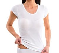 HERMKO 17880 Camiseta de Mujer con Cuello en V + Manga Corta, Farbe:Blanco, Größe Damen:36/38 (S)
