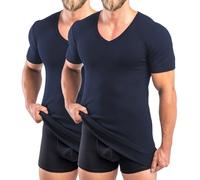 HERMKO 488710 - Pack de 2 camisetas interiores extra largas para hombre de manga corta +6 cm con cuello en V y cintura reforzada, 100% algodón orgánico, Talla: D 8 = EU XXL, Color: Marino