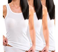 HERMKO Camiseta larga para mujer 1325, paquete de 3 unidades, algodón orgánico, camiseta larga básica, certificado Öko-Tex, cuello Carré, blanco, negro, morado/gris, XL o más grande, sin mangas