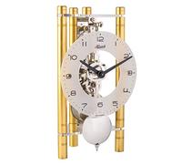 Hermle Reloj de Mesa con Esqueleto con columnas de Aluminio anodizado, triángulo 23025-500721, Esfera árabe de Cristal, Dorado, Mecanismo niquelado