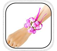 Hermoli Ramillete de muñeca de rosa con perlas artificiales para novia, flor hecha a mano, pulsera floral para mujer, Talla única, Seda sintética, No es una piedra preciosa