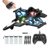 HERMORRYSS Avión Teledirigido, Avions de Juguete con Luz y Evita Obstáculos, RC Caza Modelo con 2 Mandos A Distancia, RC Avión con Rotación de 360° y Cuatro Pequeñas Hélices, Regalo para Niño (Azul)