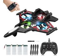 HERMORRYSS Avión Teledirigido, Avions de Juguete con Luz y Evita Obstáculos, RC Caza Modelo con 2 Mandos A Distancia, RC Avión con Rotación de 360° y Cuatro Pequeñas Hélices, Regalo para Niño (Rojo)