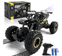 HERMORRYSS Carro Telecomandado, 1:14 2.4 GHz Coche Teledirigido, Coche RC 4x4 con Spray, Iluminación y 2 Baterías 60-80Min Play, Offroad Monster RC Truck, Regalos Adecuados para Niños 3+ años (Negro)