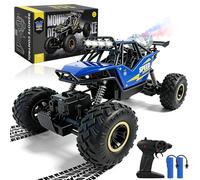 HERMORRYSS Carro Telecomandado, 1:14 2.4 GHz Coche Teledirigido, Coche RC 4x4 con Spray, Iluminación y 2 Baterías 60-80Min Play, Offroad Monster RC Truck, Regalos Adecuados para Niños 3+ años (Azul)