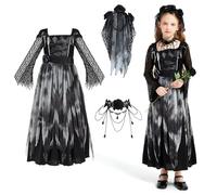 HERMORRYSS Disfraz de Novia Zombie para Niña, Vestido Novia Fantasma, Vestido de Novia Fantasma con Adornos de Velo y Joyas, Traje Novia Cadáver para Halloween, Carnevale, Feste a Tema (S)
