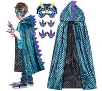 HERMORRYSS Disfraz Dinosaurio niño, Capa Dinosaurio con capucha y Máscara Dinosaurio, Azul Costume da Drago para Bambini 3-9 Años para Halloween Carnaval Fiestas Cosplay Cumpleaños