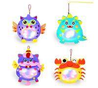 HERMORRYSS Farolillo Niños, 4 Piezas Farol Manualidades, Construcción de Linternas de San Martín, Creativos de Farolillos Infantiles, Linternas en Forma de Dinosaurio, Cangrejo, Unicornio, Búho (A)