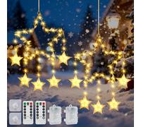 HERMORRYSS Luces Navidad Estrellas, 2Piezas Cortina de Luces con Estrella a Pilas, 8 Modos, Luces LED de Navidads, Temporizador, Iluminación de Ventana de Navidads para Decoración de Navidad Fiesta