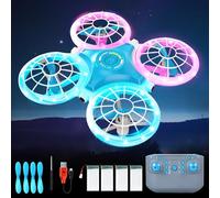 HERMORRYSS Mini Dron Para Niños, Avión Teledirigido De Juguete Para Niños y Principiantes Con Luces Led, RC Quadcopter, Giro 3D, Modo sin cabeza, Regalo para Interiores y Exteriores para Niño (Azul)