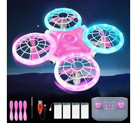 HERMORRYSS Mini Dron Para Niños, Avión Teledirigido De Juguete Para Niños y Principiantes Con Luces Led, RC Quadcopter, Giro 3D, Modo sin cabeza, Regalo para Interiores y Exteriores para Niño (Rosa)