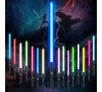 HERMORRYSS Sable de Luz, 2 En 1 Espada Láser de Star Wars, Espada Láser Recargable con Sonido, Mango de Metal, 15 Colores, 5 Modos, Juguetes para Niños y Adultos Halloween Cosplay (1pcs)