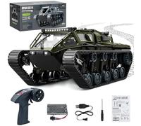 HERMORRYSS Tanque Teledirigido 1:16, Tanque RC Control Remoto con Luces y Rotación de 360°, 2,4 GHz RC Tank Todo Terreno Recargable, Tank Militar Model Camión Blindad para Niños y Adultos (Verde)