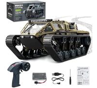 HERMORRYSS Tanque Teledirigido 1:16, Tanque RC Control Remoto con Luces y Rotación de 360°, 2,4 GHz RC Tank Todo Terreno Recargable, Tank Militar Model Camión Blindad para Niños y Adultos (Amarillo)