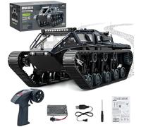 HERMORRYSS Tanque Teledirigido 1:16, Tanque RC Control Remoto con Luces y Rotación de 360°, 2,4 GHz RC Tank Todo Terreno Recargable, Tank Militar Model Camión Blindad para Niños y Adultos (Gris)