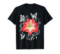 Hermosa Amarilis Roja y Mariposas en Mania de Formas Negras Camiseta