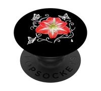 Hermosa Amarilis Roja y Mariposas en Mania de Formas Negras PopSockets PopGrip Adhesivo