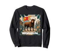 Hermosa Bandera de Birmingham con Vista a la Ciudad y Disfraz de Toro Sudadera