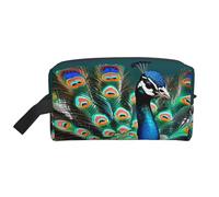 Hermosa bolsa de aseo con estampado de pavo real para mujeres y hombres, bolsa de maquillaje de viaje de gran capacidad, bolsa de almacenamiento de cosméticos