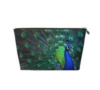 Hermosa bolsa de aseo de viaje de cuero de pavo real, organizador de accesorios de maquillaje reutilizable, bolsa con cremallera para almacenamiento diario, dorado, talla única