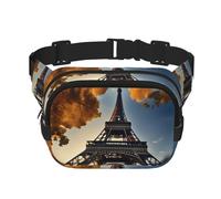 Hermosa bolsa de cintura cuadrada de doble capa con estampado de la Torre Eiffel de París para hombres y mujeres, bolsa de uso diario, Negro -, Talla única