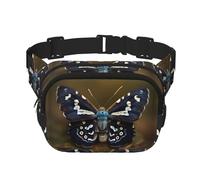 Hermosa bolsa de cintura cuadrada versátil de doble capa con estampado de alas de polilla, moderna para hombres y mujeres, bolsa de uso diario, Negro -, Talla única