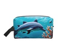 Hermosa bolsa de cosméticos de gran capacidad con estampado de delfines del mundo submarino para mujeres, bolsa de aseo para hombres, bolsa de aseo de viaje, White, Talla única