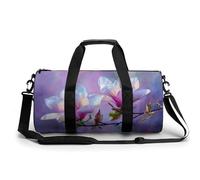Hermosa bolsa de deporte cilíndrica con diseño de flores de magnolia floreciente, con correa para el hombro, para mujeres y hombres