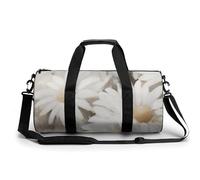 Hermosa bolsa de deporte cilíndrica con diseño de margaritas blancas y flores para el gimnasio, con correa para el hombro