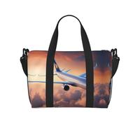 Hermosa bolsa de gimnasio con estampado de avión para mujer, bolsa de fin de semana, bolsa de artículos personales, bolsa de hombro para mujeres y hombres, Negro -, Talla única